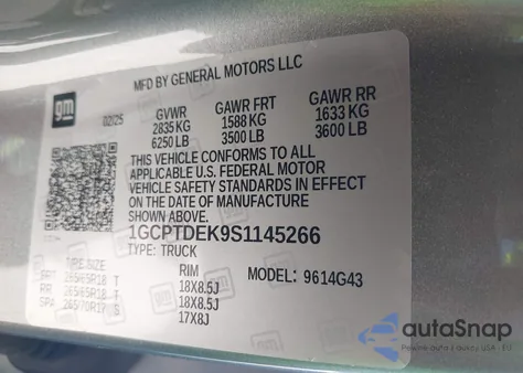 2025 Chevrolet Colorado Z71 z USA, uszkodzony, nr VIN 1GCPTDEK9S1145266